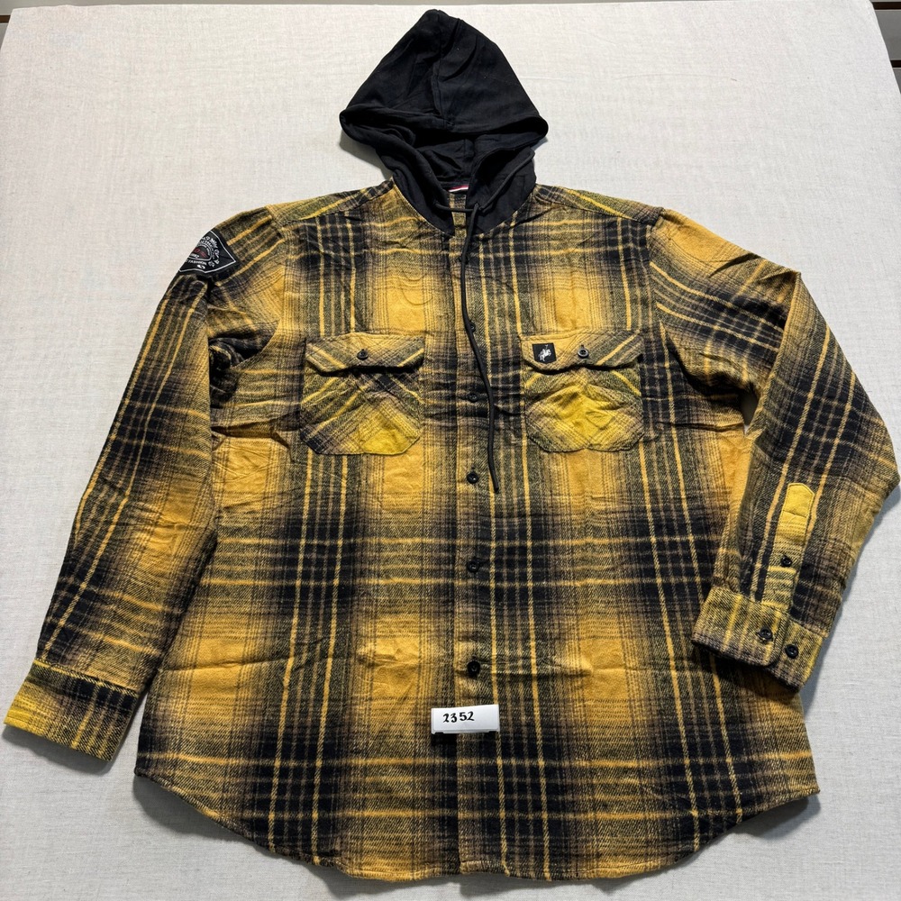 Polo Association Hooded Flannel Shirt Mens Large Yellow